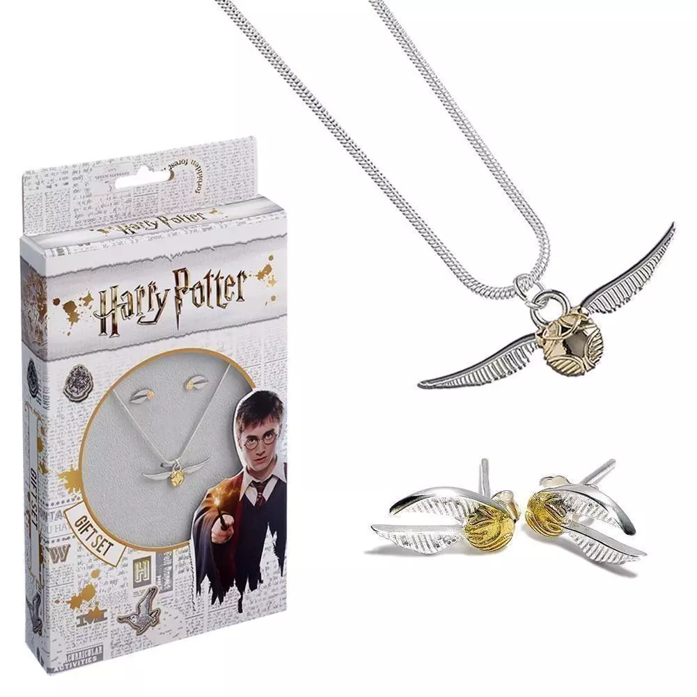 Harry Potter Golden Snitch Silver Plated Necklace and Earrings 