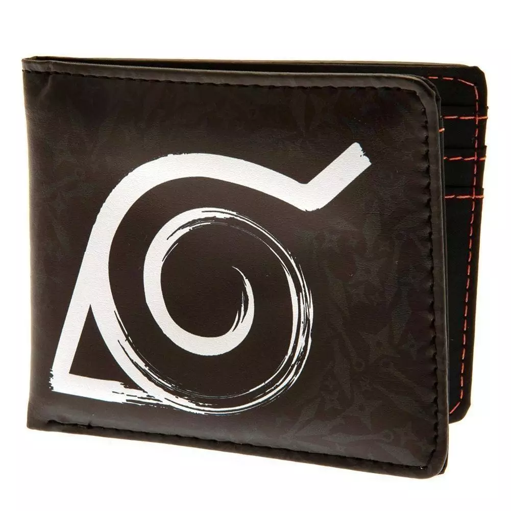 Naruto Konoha Symbol Black Faux Leather Wallet